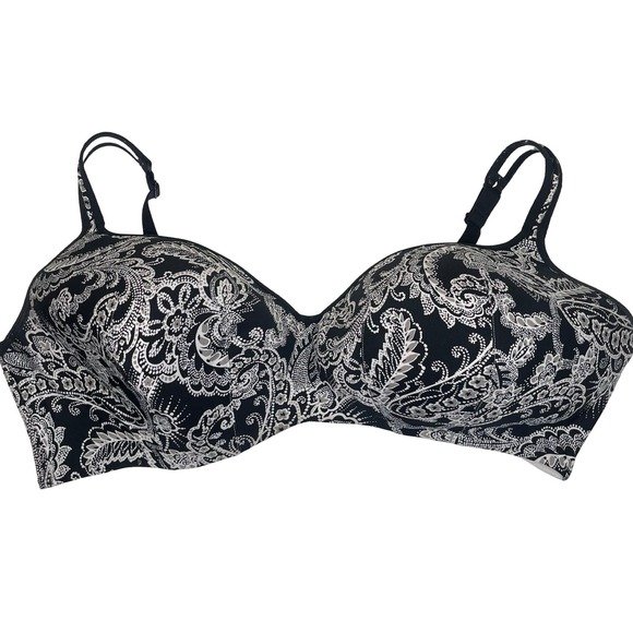 Cacique Black Floral Paisley Full Coverage Underwire Bra Lightly Lined 46DDD - Picture 1 of 5